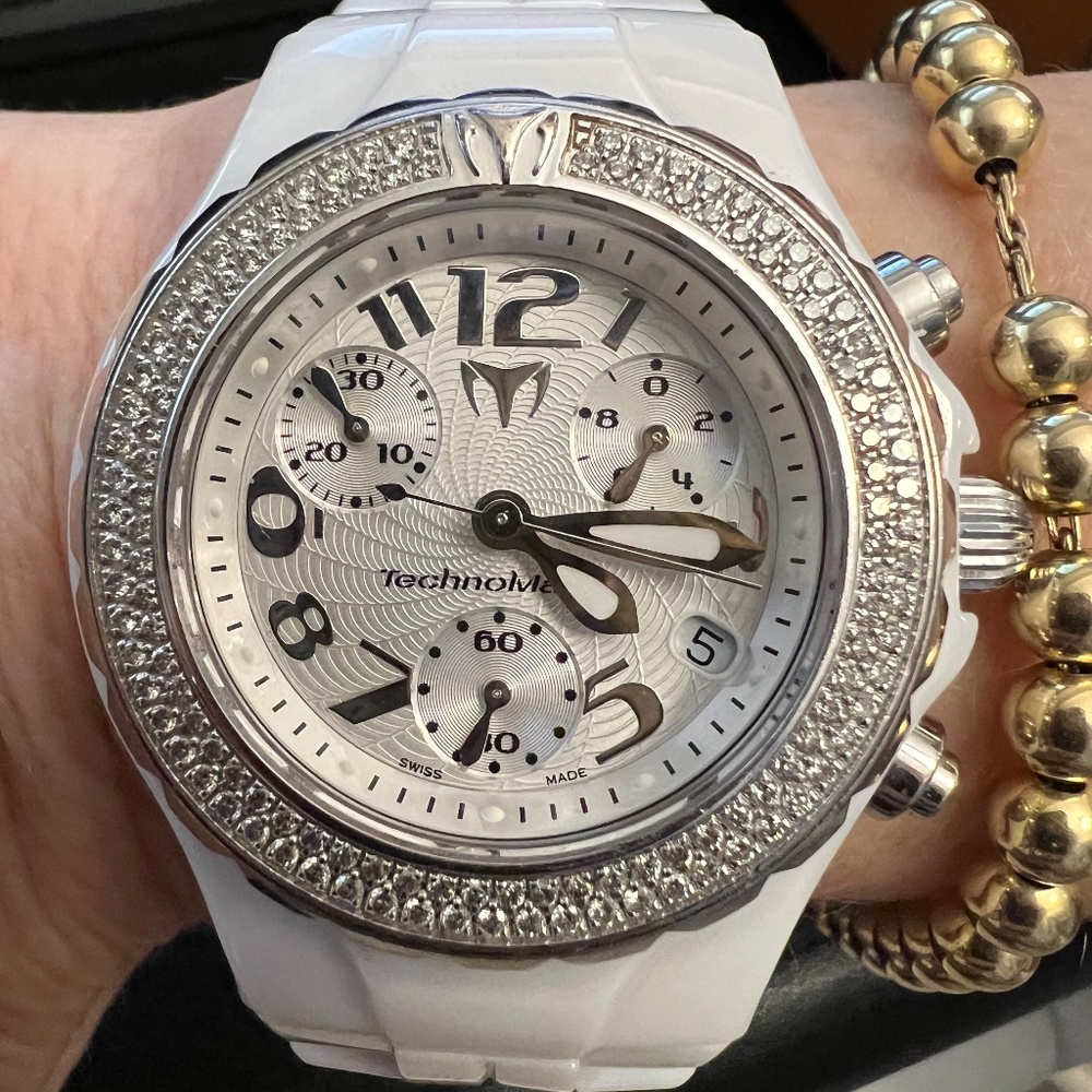 Technomarine Ceramic Bracelet Diamond Bezel Watch, White